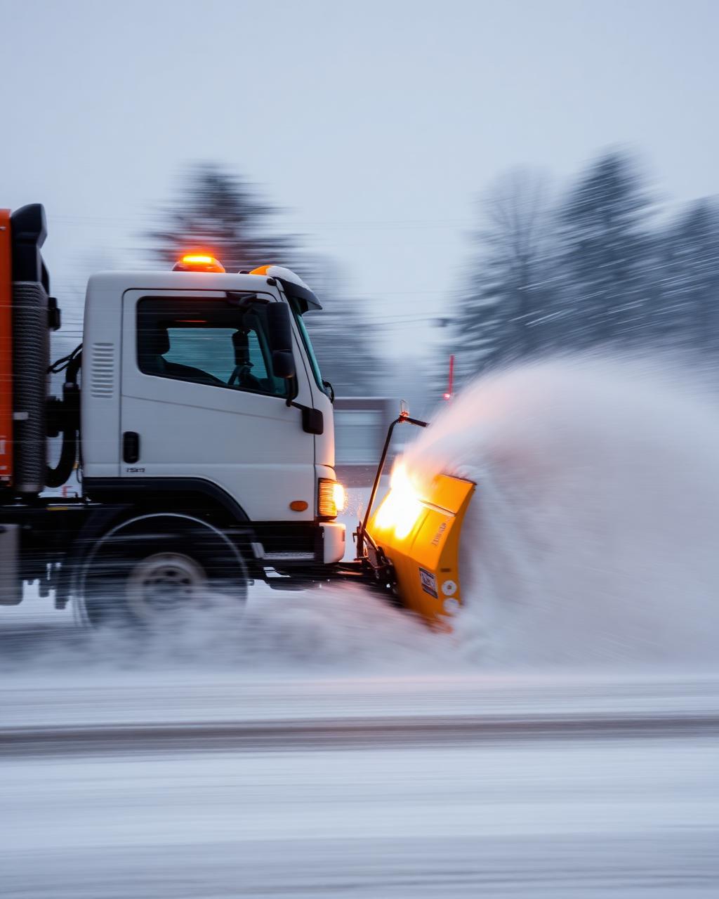Snow plow truck in action